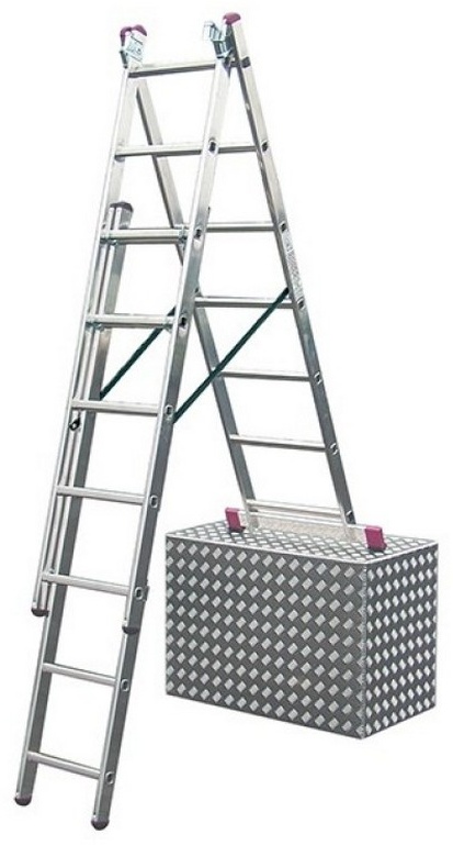 Алюминиевая трехсекционная лестница с функцией лестничных пролетов KRAUSE CORDA 3х10