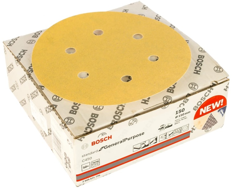 Лист шлифовальный C450 Standard for General Purpose 6 отв. Ø150 К150 (50) BOSCH