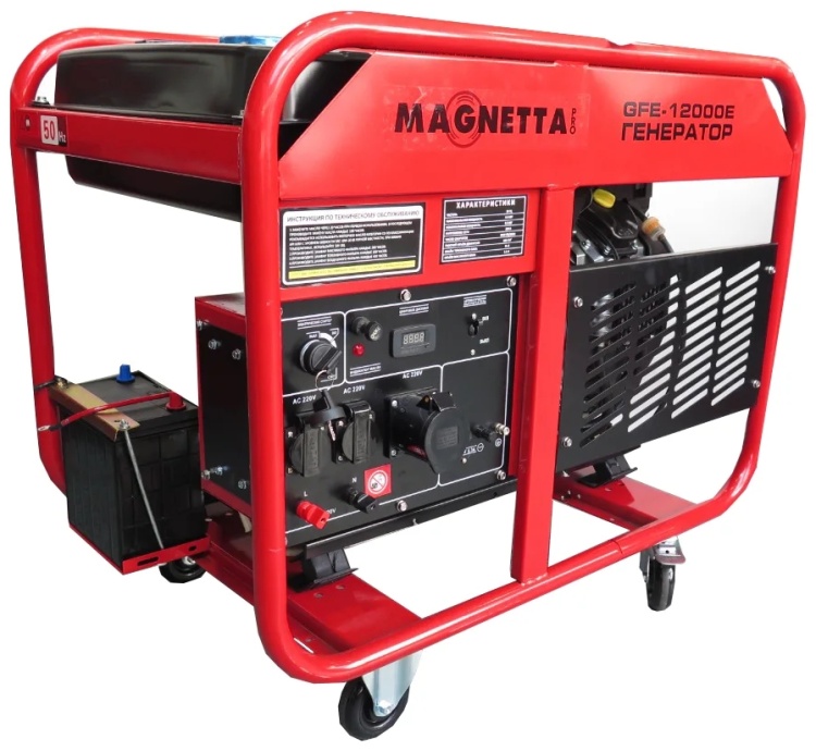 Magnetta, GFE12000E, Бензиновый генератор 10 кВт, 220 В, двухцилиндровый двигатель 688 куб. см