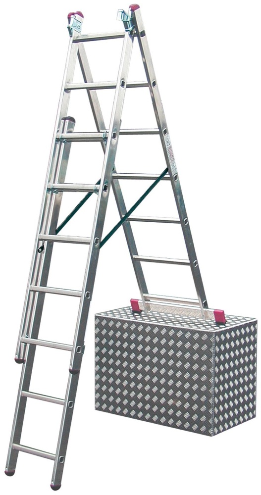 Алюминиевая трехсекционная лестница с функцией лестничных пролетов KRAUSE CORDA