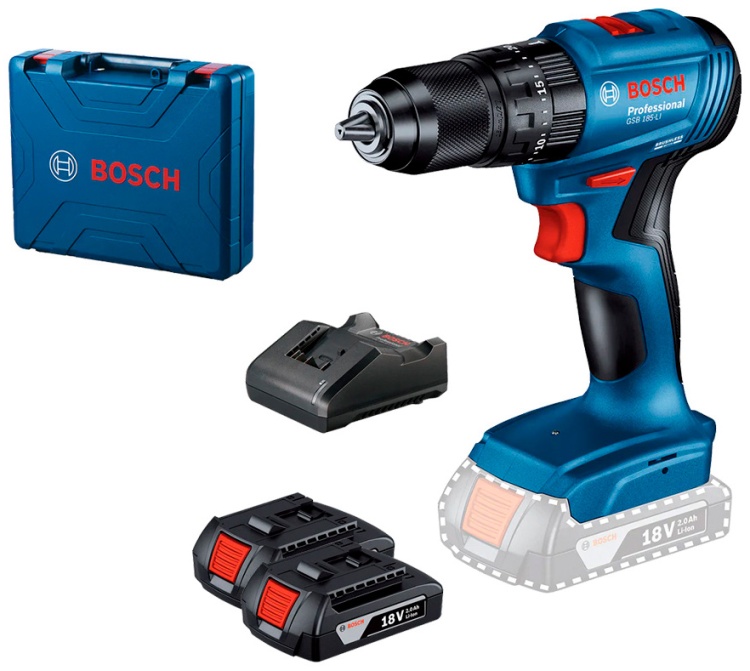Дрель ударная аккумуляторная GSB 185-Li  2 x 2,0 Ач, GAL 18V-20, кейс BOSCH