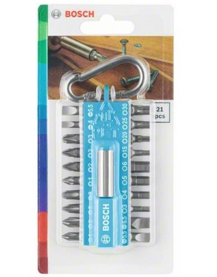 Набор 20 бит + держатель с карабином светло-синий Bosch