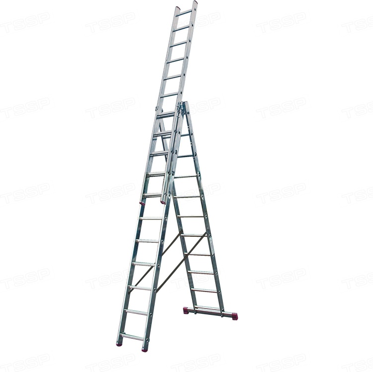 Алюминиевая трехсекционная лестница с функцией лестничных пролетов KRAUSE CORDA 3х9