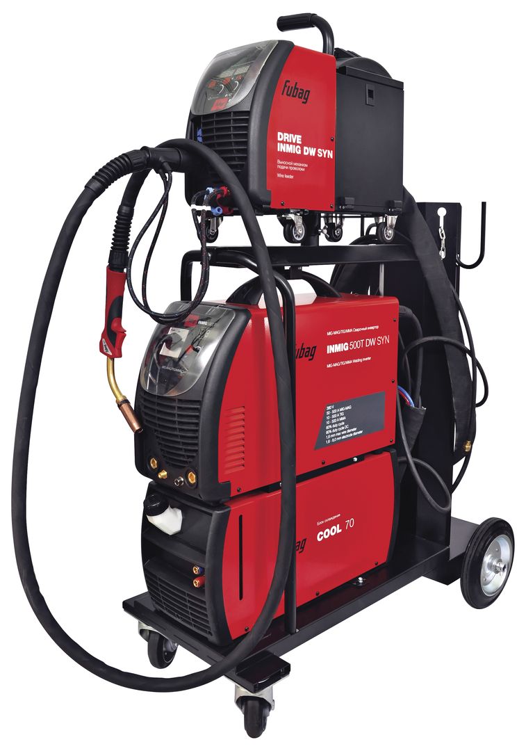 FUBAG Сварочный полуавтомат INMIG 500T DW SYN + DRIVE INMIG DW + Шланг пакет 5м + горелка FB 500 3m + блок жидкостного охлаждения Cool 70 + тележка