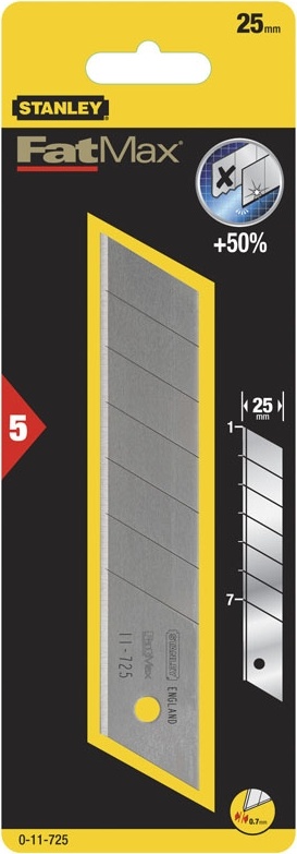 0-11-725 STANLEY  ЛЕЗВИЕ ДЛЯ НОЖА FATMAX С 25-ММ ЛЕЗВИЕМ С ОТЛАМЫВАЮЩИМИСЯ СЕГМЕНТАМИ 5ШТ