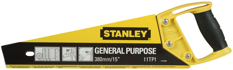 1-20-089 STANLEY НОЖОВКА ПО ДЕРЕВУ  “STANLEY GENERAL PURPOSE” С ЗАКАЛЕННЫМ ЗУБОМ 11 Х 380ММ