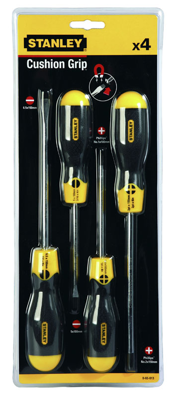 0-65-013 STANLEY НАБОР ИЗ 4-Х ОТВЕРТОК "CUSHIONGRIP" (5Х100; PL6,5Х200; PH1X75, PH2X150)