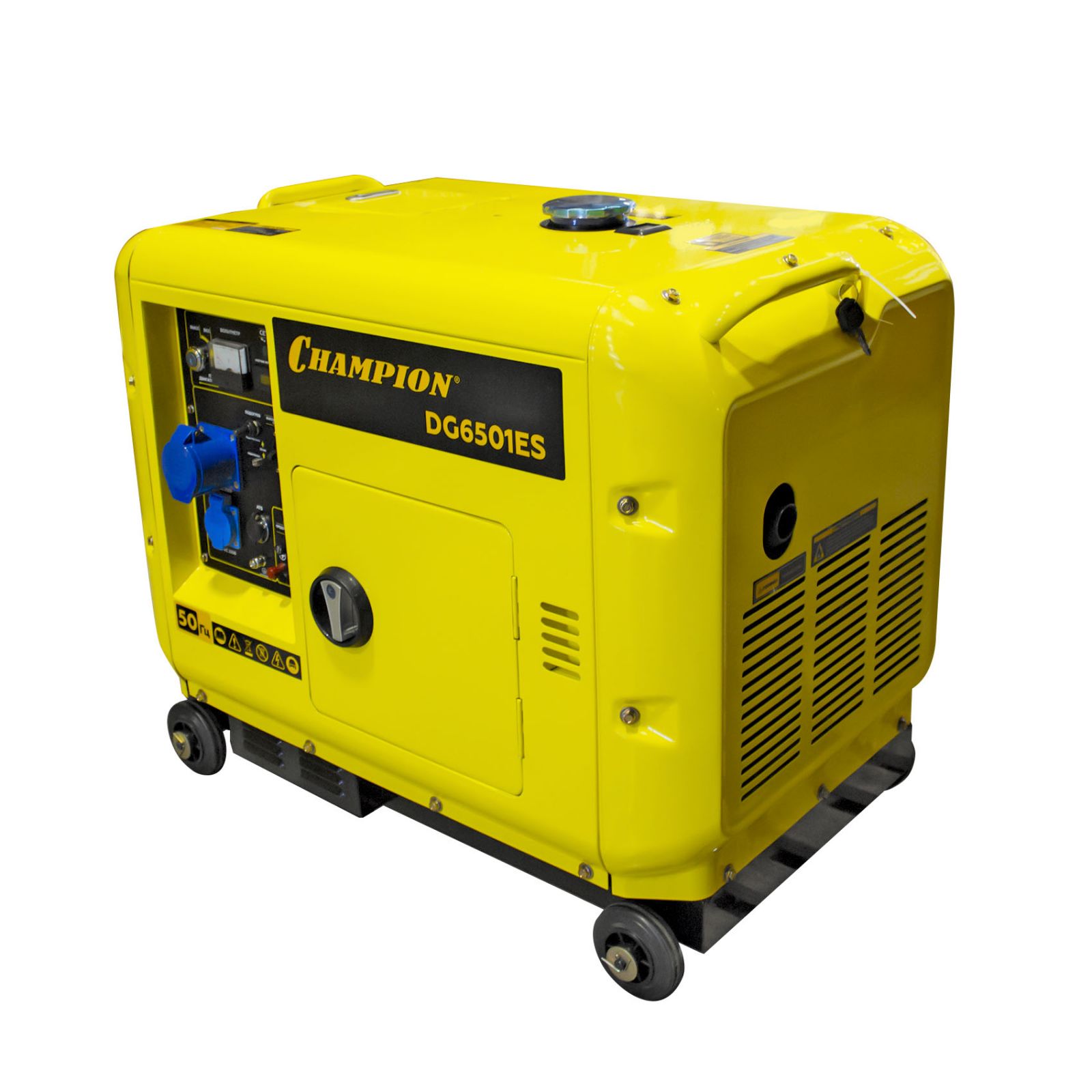 Генератор диз. CHAMPION  DG6501ES+ATS (5/5,5кВт 8,9лс 16л 12V 160кг эл.стартер,колеса,счетчик,кожух)