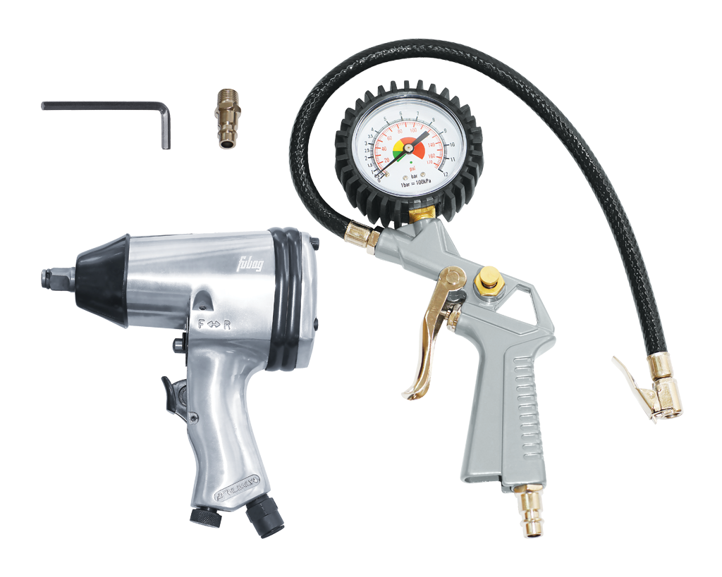 FUBAG Набор пневмоинструмента 2 предмета (пневмогайковерт 312 Нм + пневмопистолет для накачки шин с манометром)