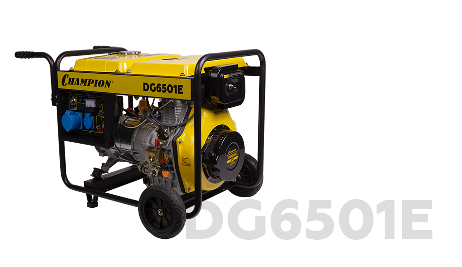 Генератор диз. CHAMPION  DG6501E (5/5,5кВт 8,9лс 12,5л 12V 99кг эл.стартер, колеса, счетчик), CHAMPION,