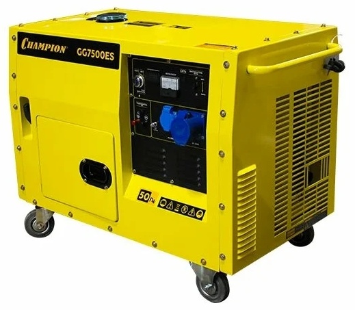 Генератор  CHAMPION GG7500ES (5,5/6кВт 16лс 15л 12В 126кг, эл.стартер,счетчик,колеса,кожух), CHAMPION,