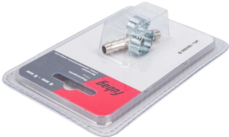 FUBAG Переходник 6мм елочка на елочку с 2- мя обжимными кольцами 6х11мм, блистер 1 шт