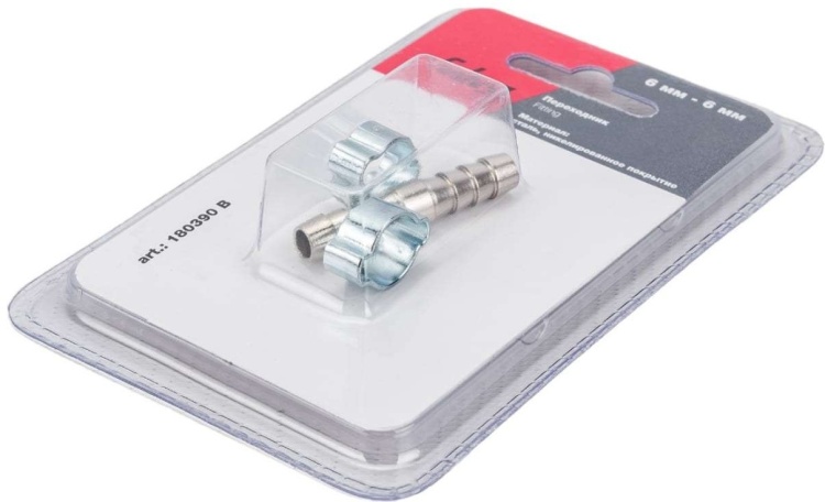 FUBAG Переходник 6мм елочка на елочку с 2- мя обжимными кольцами 6х11мм, блистер 1 шт