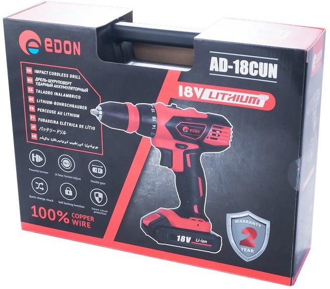 Аккумуляторная дрель-шуруповерт Edon AD-18CUN