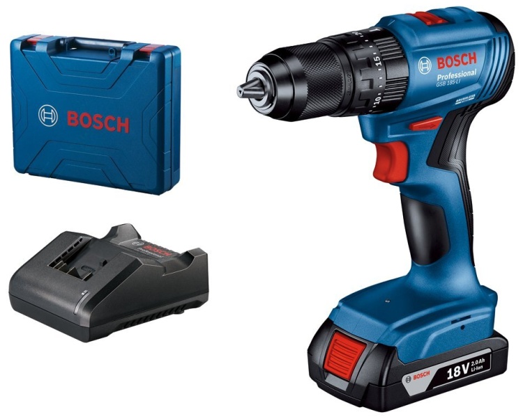 Дрель ударная аккумуляторная GSB 185-Li   1 x 2,0 Ач, GAL 18V-20, кейс BOSCH