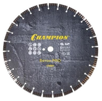 Диск алмазный CHAMPION бетон PRO 400/25,4/12 Concrete Crunch (железобетон, старый бетон), CHAMPION,